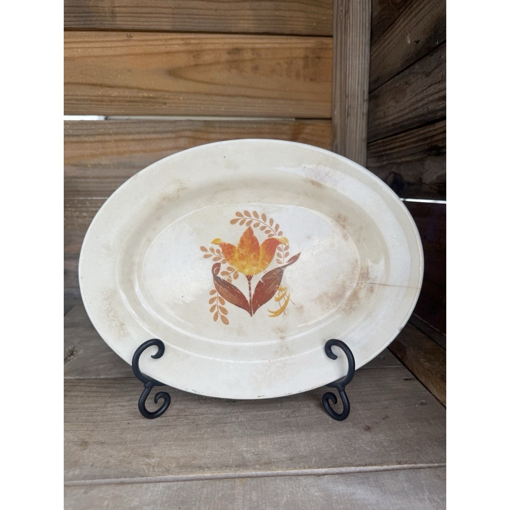 Vintage Harker Bakerite Oval Platter • Modern Tulip • 22K Gold Trim • 1940's USA